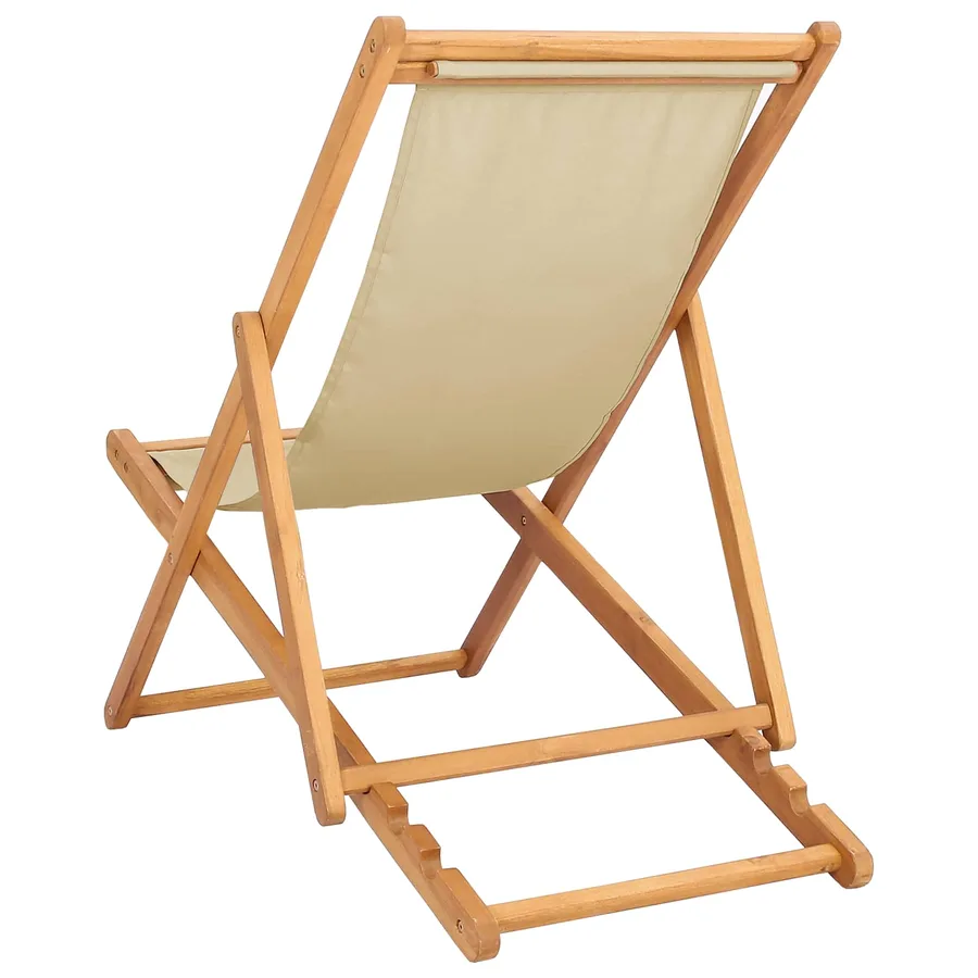 Chaise de plage Beige Bois de teck massif - 5
