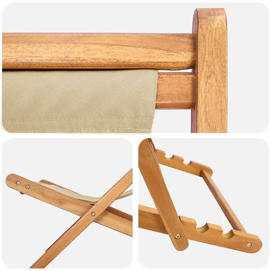 Chaise de plage Beige Bois de teck massif - 6