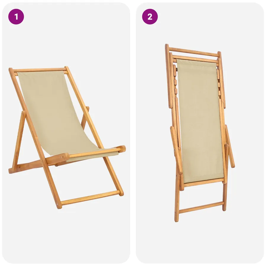 Chaise de plage Beige Bois de teck massif - 7