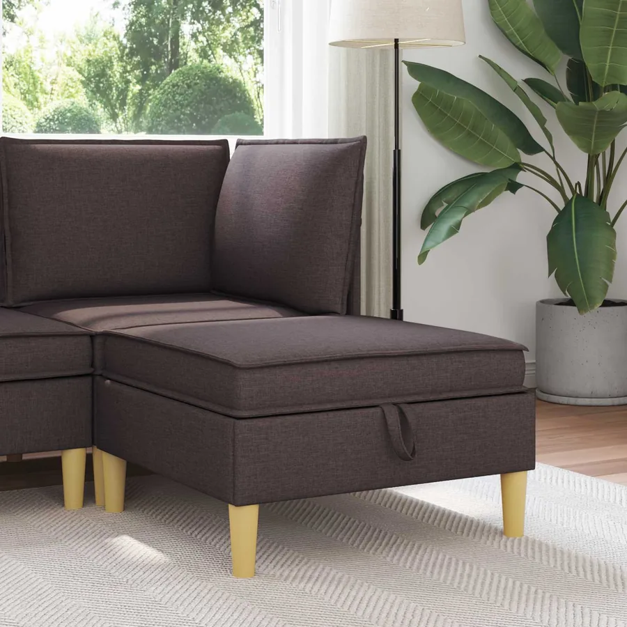 Pouf avec Rangement Marron foncé Tissu