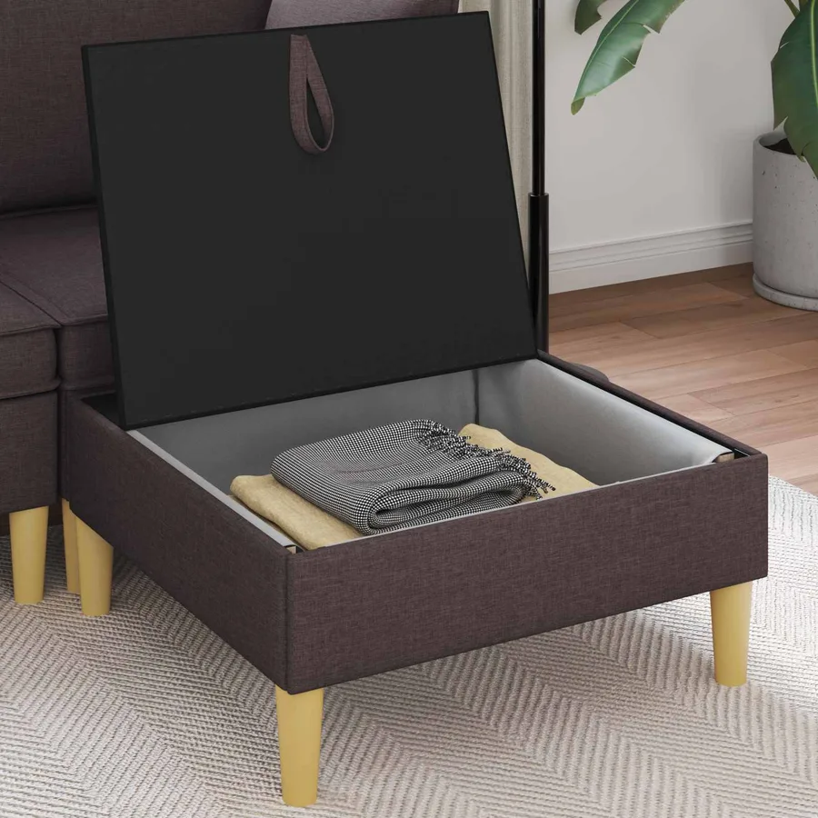 Pouf avec Rangement Marron foncé Tissu - 3