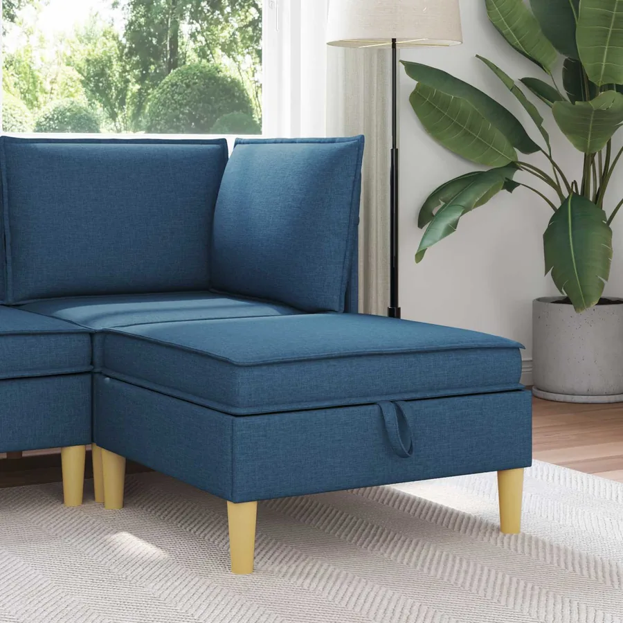 Pouf avec Rangement Bleu Tissu