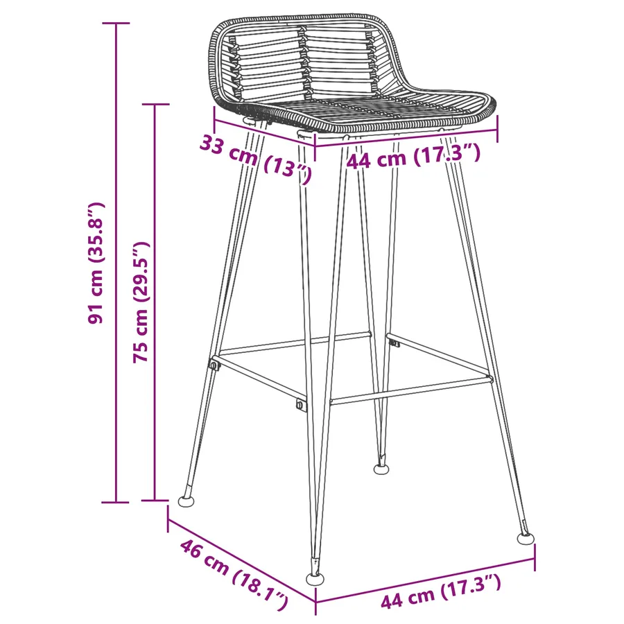 Chaise de bar 44 x 46 x 91 cm Fer à tige de 10mm de diamètre - 8