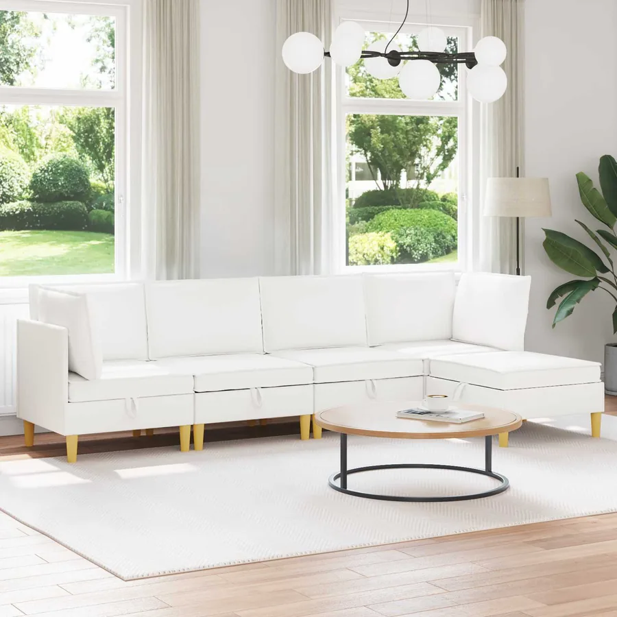 Canapé modulaire avec rangement 5 pcs Blanc Tissu