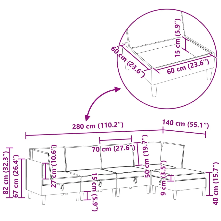Canapé modulaire avec rangement 5 pcs Blanc Tissu - 11