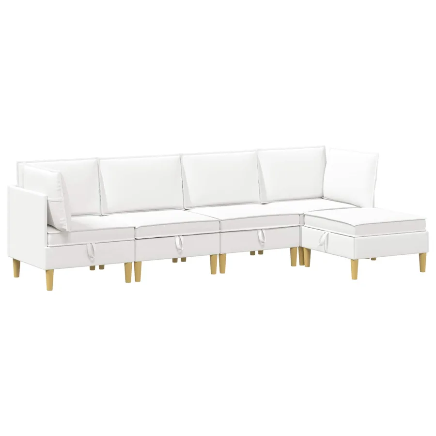 Canapé modulaire avec rangement 5 pcs Blanc Tissu - 2