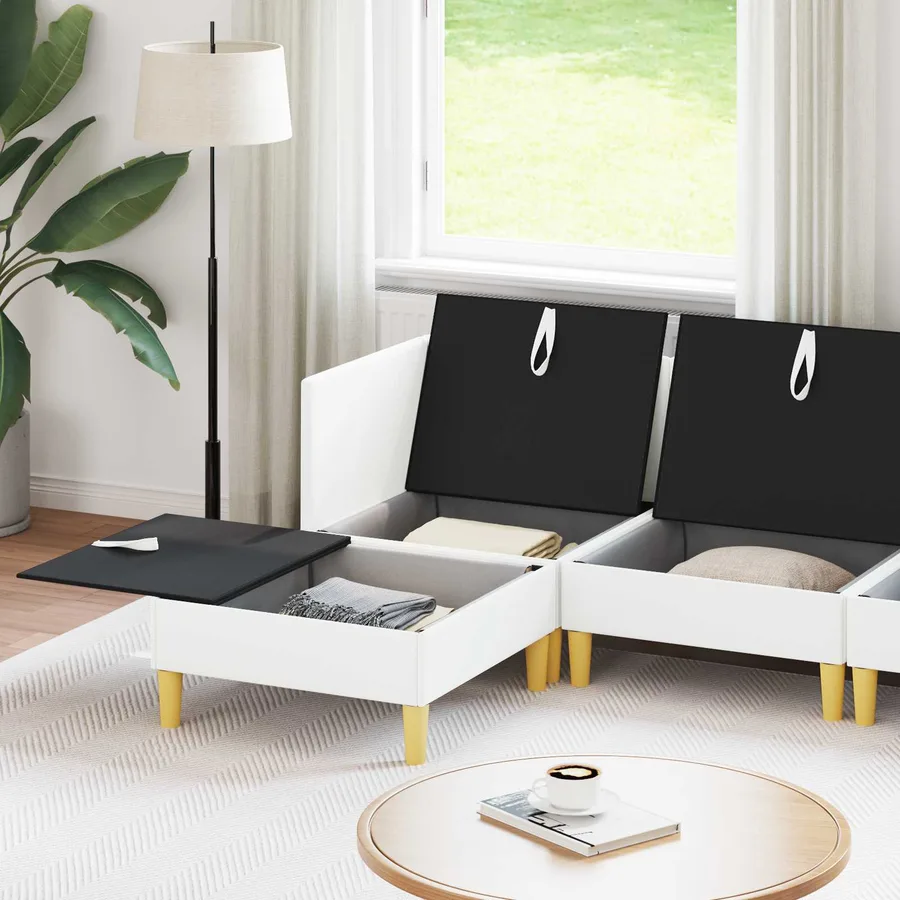 Canapé modulaire avec rangement 5 pcs Blanc Tissu - 3