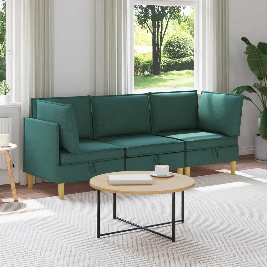 Canapé modulaire avec rangement 3 pcs Vert foncé Tissu