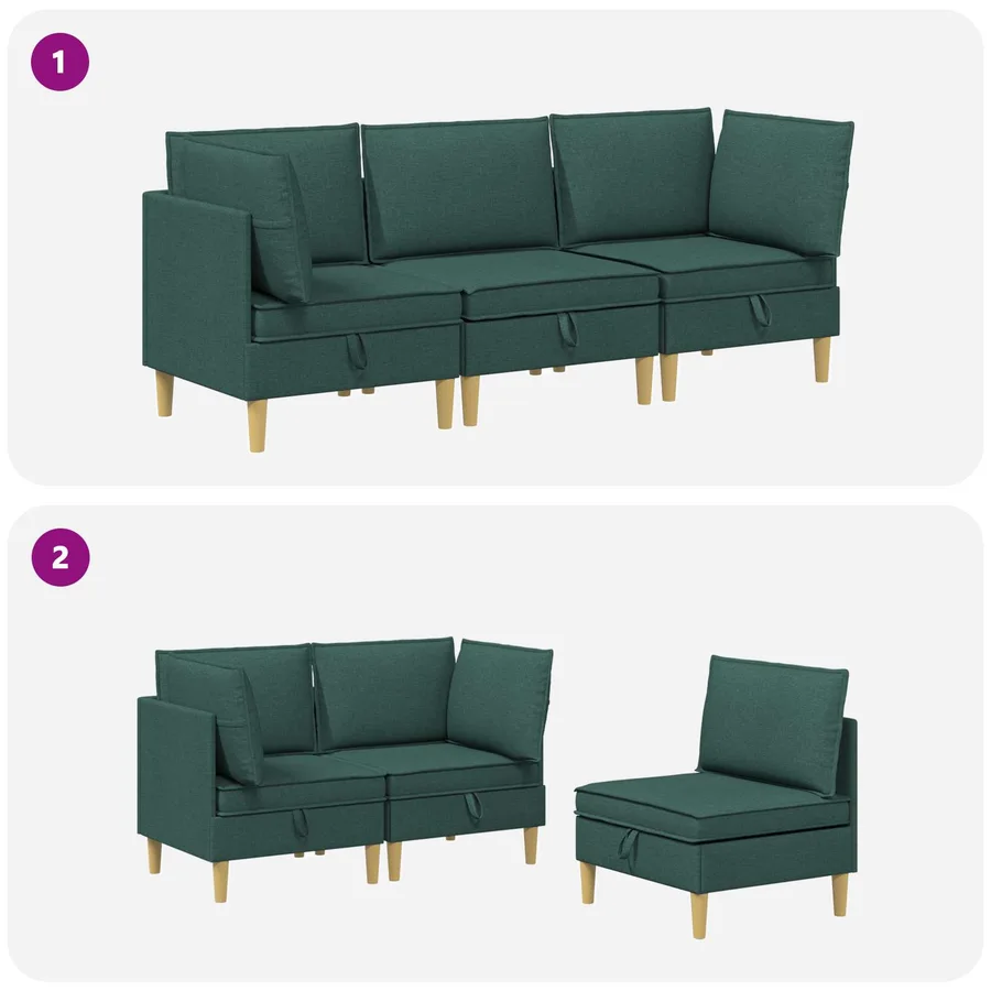 Canapé modulaire avec rangement 3 pcs Vert foncé Tissu - 8