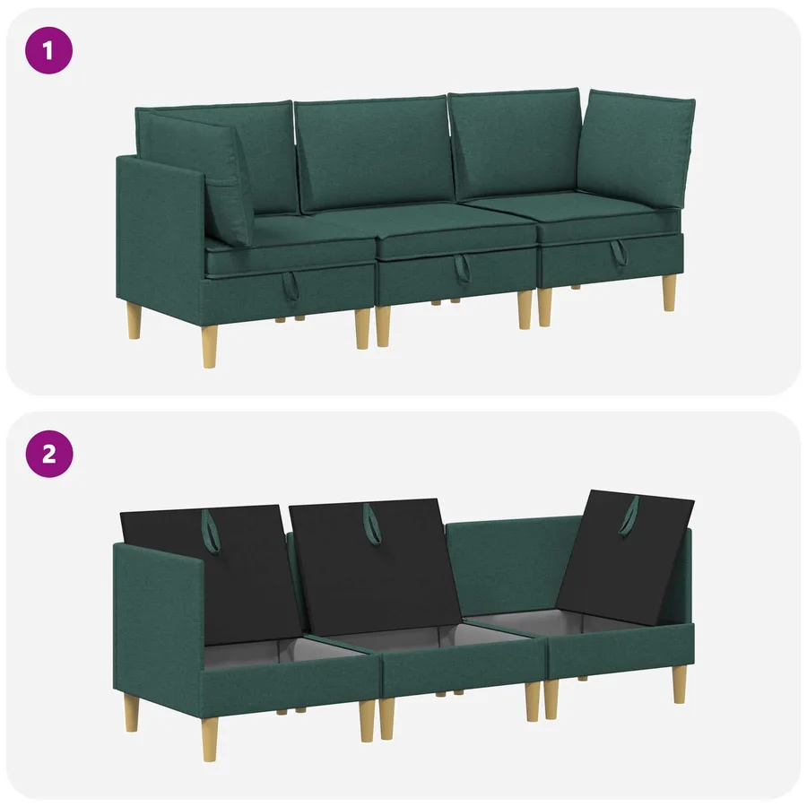 Canapé modulaire avec rangement 3 pcs Vert foncé Tissu - 9
