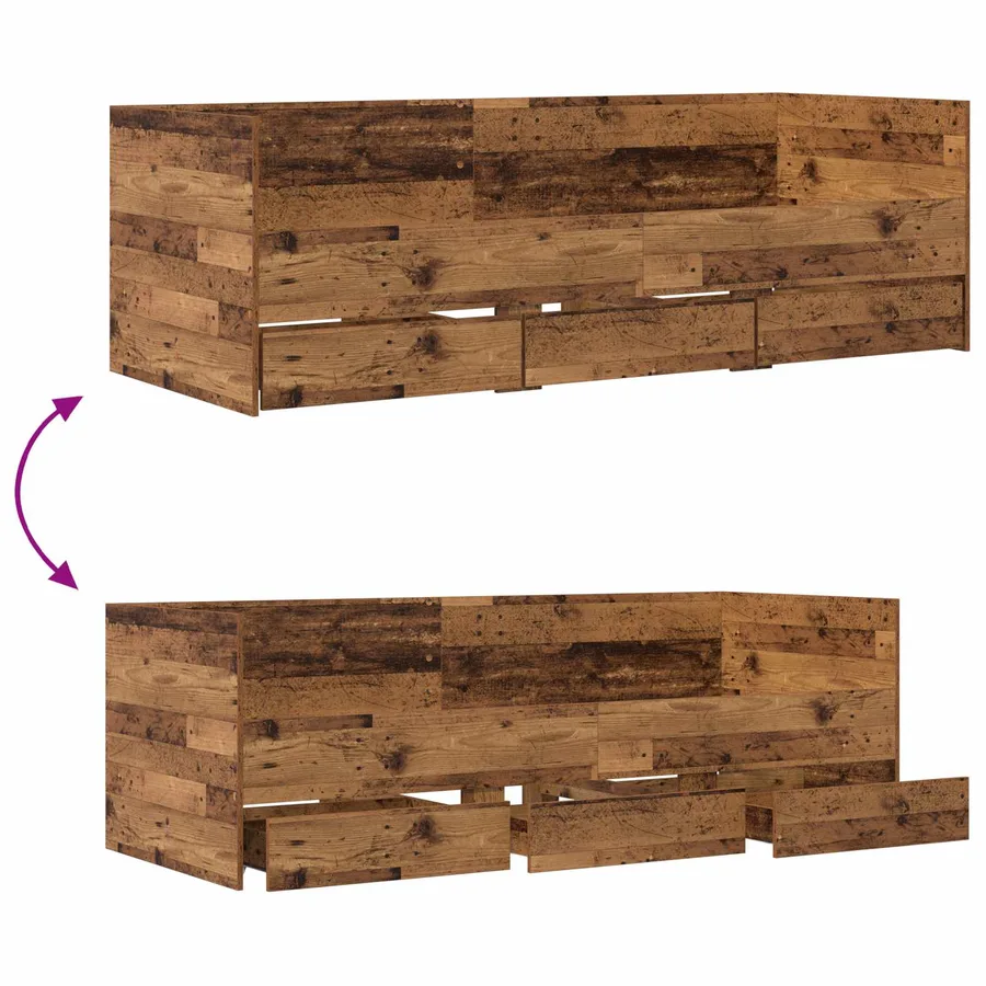 Lit d'appoint avec tiroir Bois ancien Bois d'ingénierie - 7