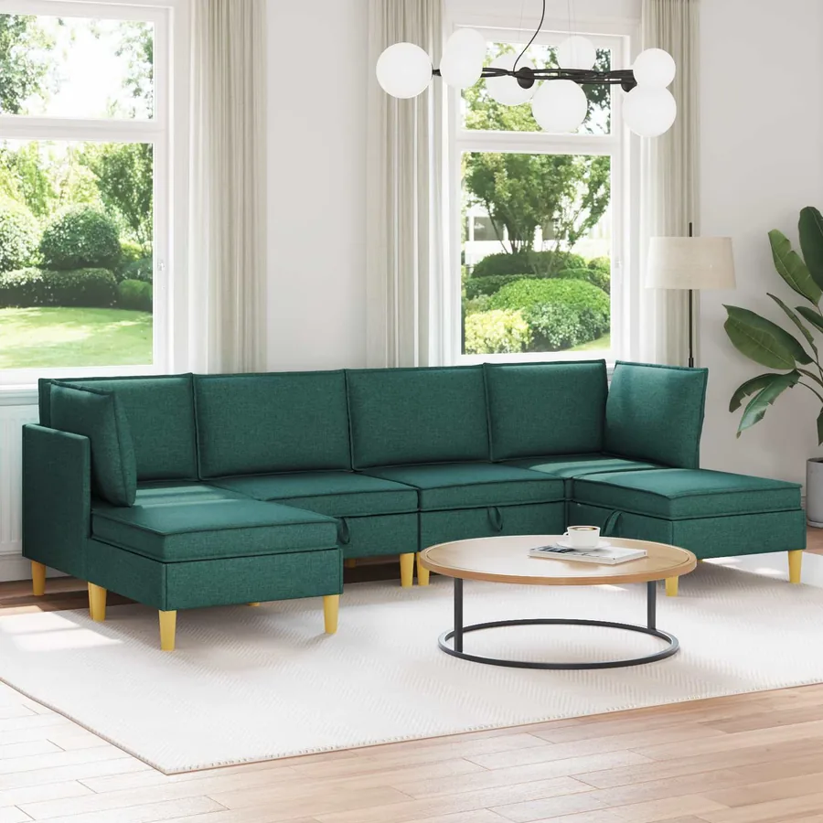Canapé modulaire avec rangement 6 pcs Vert foncé Tissu