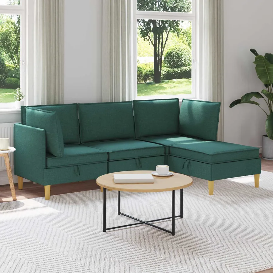 Canapé modulaire avec rangement 4 pcs Vert foncé Tissu