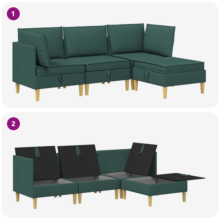 Canapé modulaire avec rangement 4 pcs Vert foncé Tissu - 10