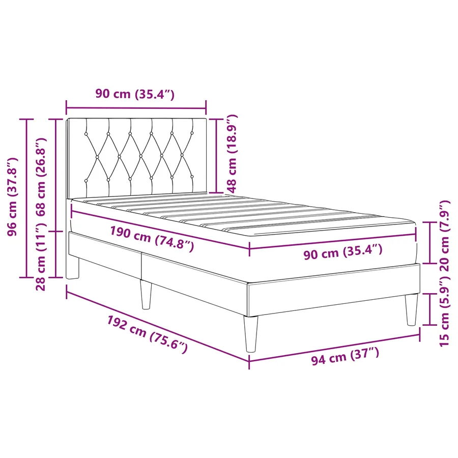 Cadre de lit avec matelas Noir 90 x 190 cm Velours - 11