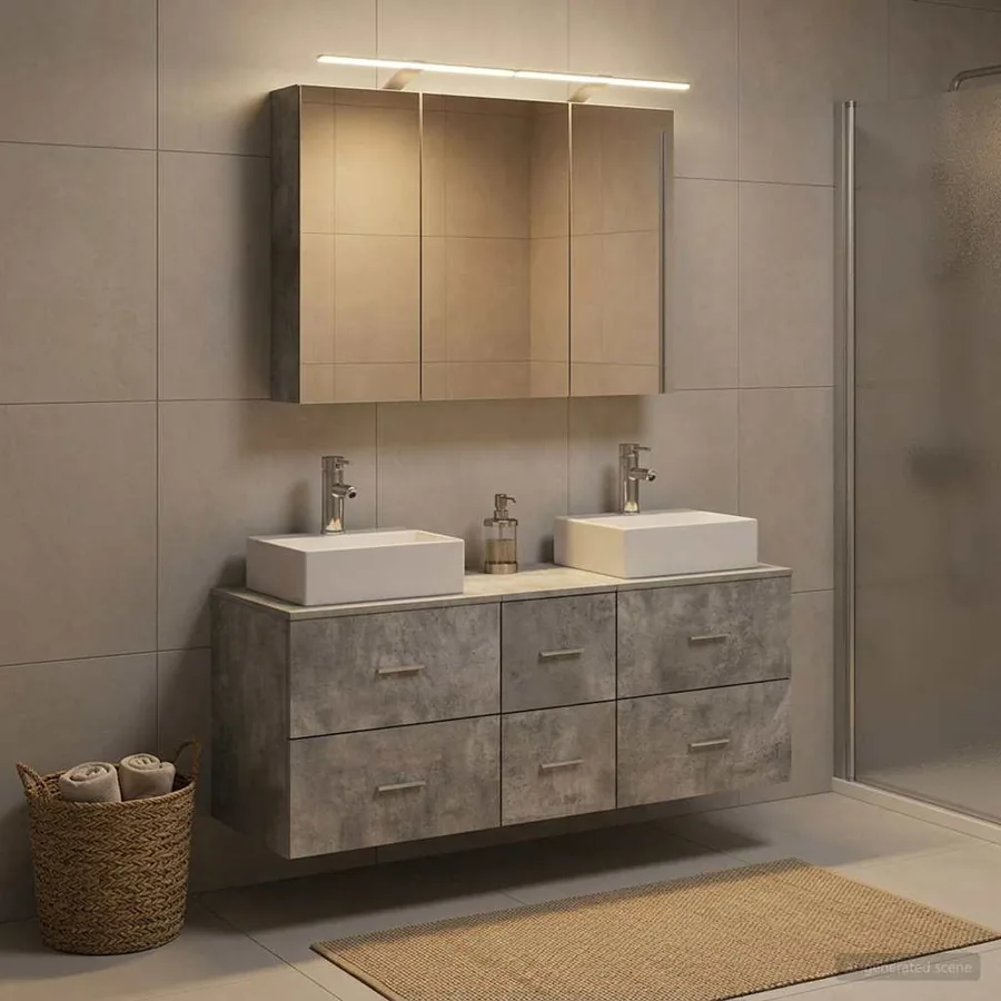 Ensemble de mobilier de salle de bain 4 pcs Gris béton
