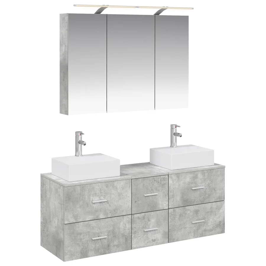 Ensemble de mobilier de salle de bain 4 pcs Gris béton - 2