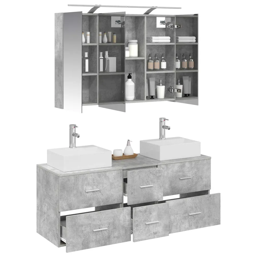 Ensemble de mobilier de salle de bain 4 pcs Gris béton - 3