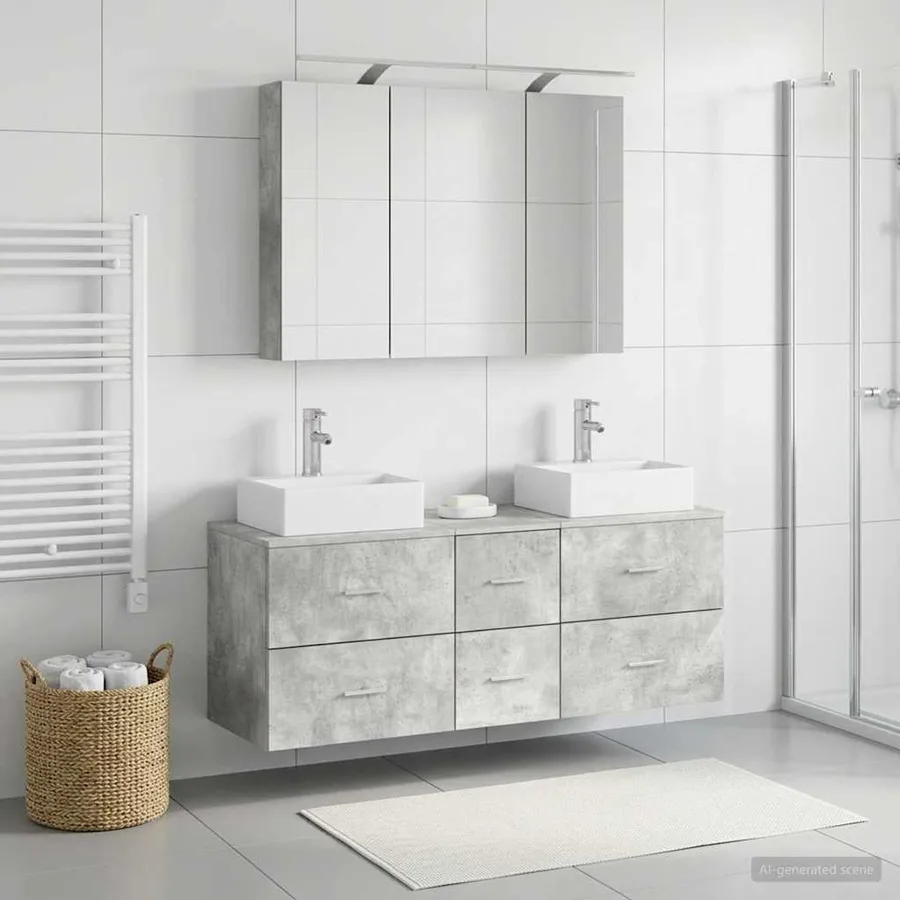 Ensemble de mobilier de salle de bain 4 pcs Gris béton - 4