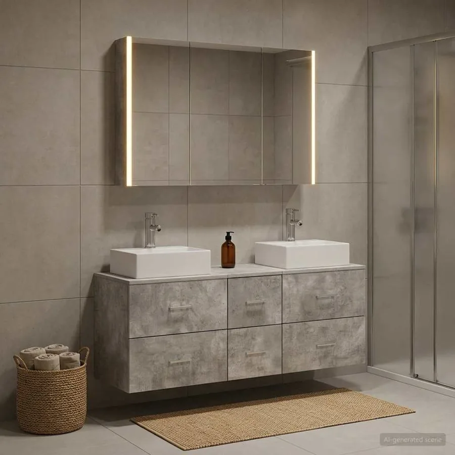 Ensemble de mobilier de salle de bain 4 pcs Gris béton