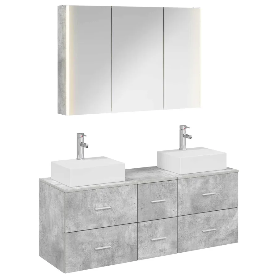 Ensemble de mobilier de salle de bain 4 pcs Gris béton - 2