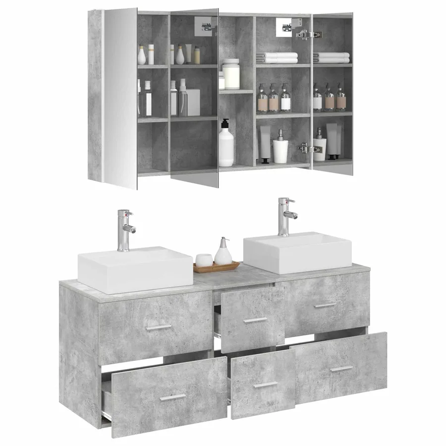 Ensemble de mobilier de salle de bain 4 pcs Gris béton - 3