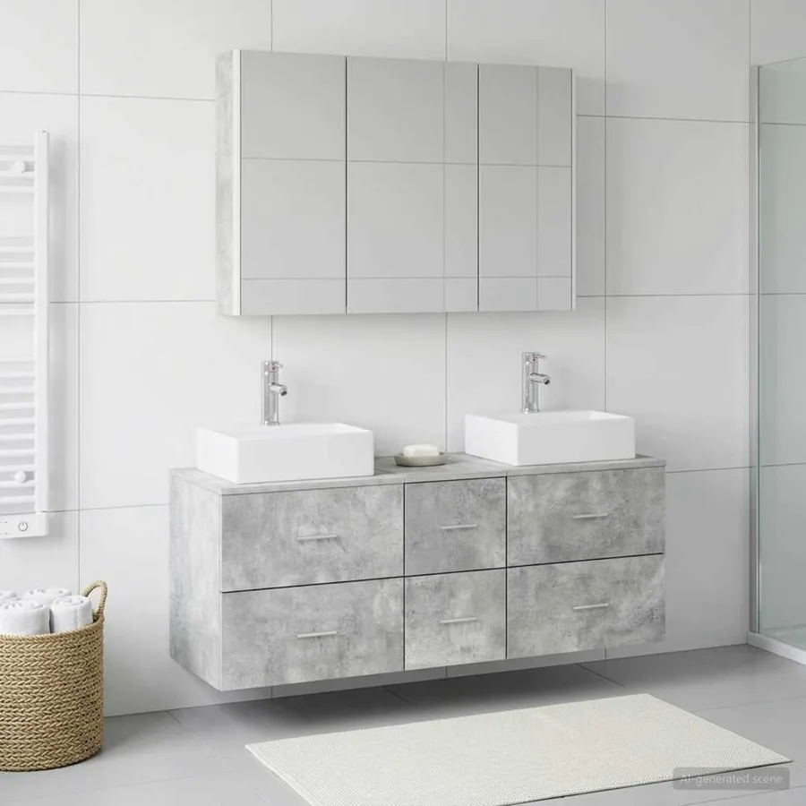 Ensemble de mobilier de salle de bain 4 pcs Gris béton - 4
