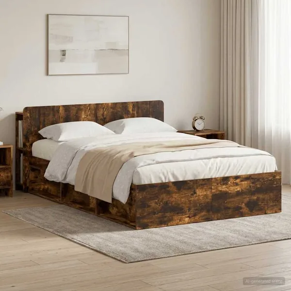 Cadre de lit avec rangement Chêne fumé 140 x 190 cm