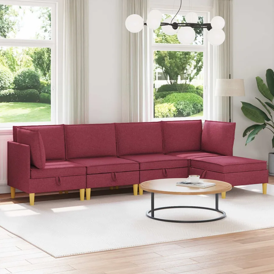Canapé modulaire avec rangement 5 pcs Bordeaux Tissu