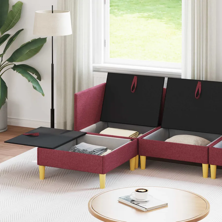 Canapé modulaire avec rangement 5 pcs Bordeaux Tissu - 3