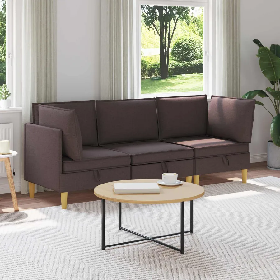 Canapé modulaire avec rangement 3 pcs Marron foncé Tissu