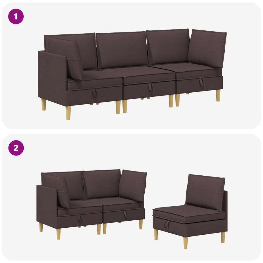 Canapé modulaire avec rangement 3 pcs Marron foncé Tissu - 10