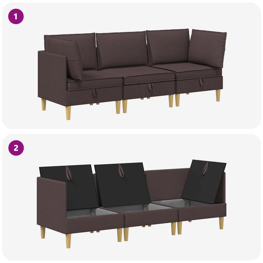 Canapé modulaire avec rangement 3 pcs Marron foncé Tissu - 9