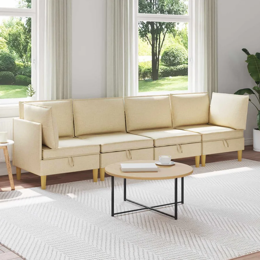 Canapé modulaire avec rangement 4 pcs Crème Tissu