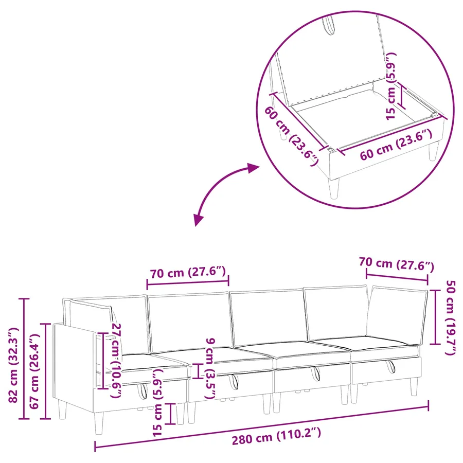 Canapé modulaire avec rangement 4 pcs Crème Tissu - 12