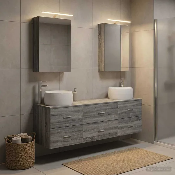 Ensemble de mobilier de salle de bain 5 pcs Sonoma gris