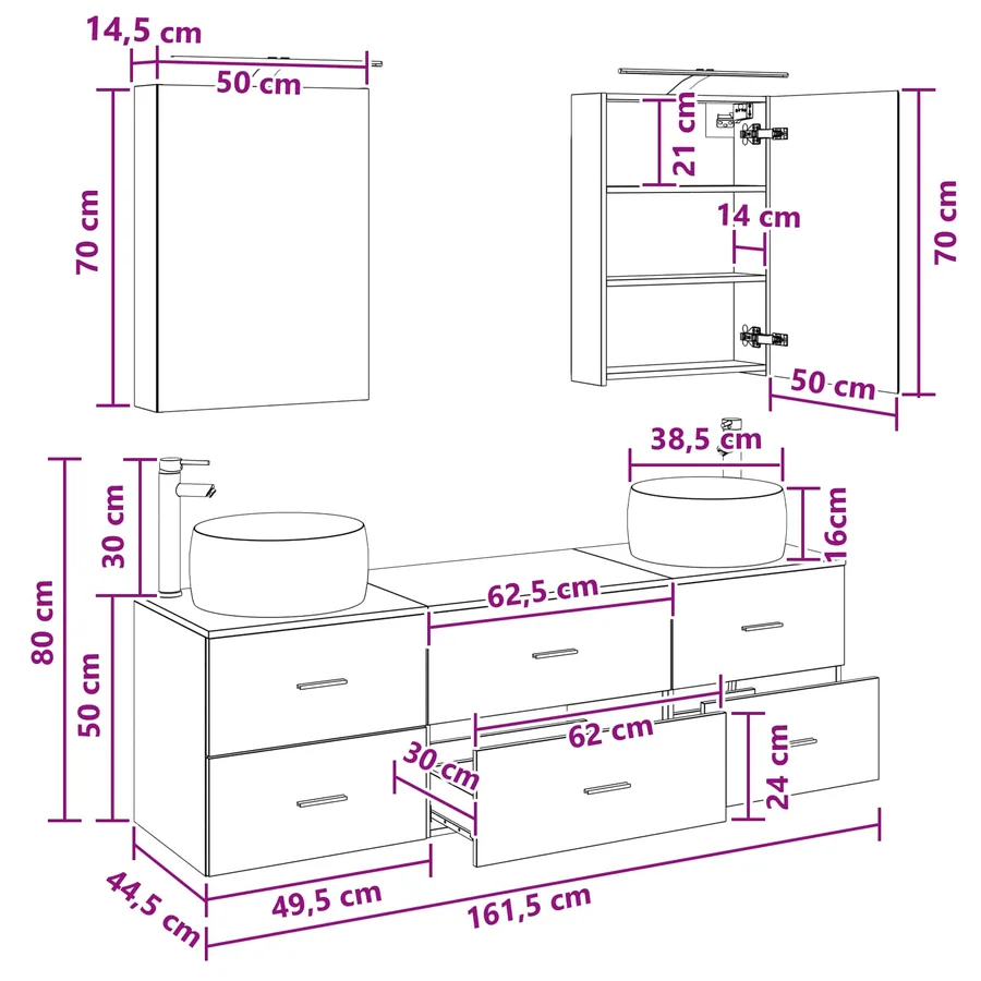 Ensemble de mobilier de salle de bain 5 pcs Sonoma gris - 14