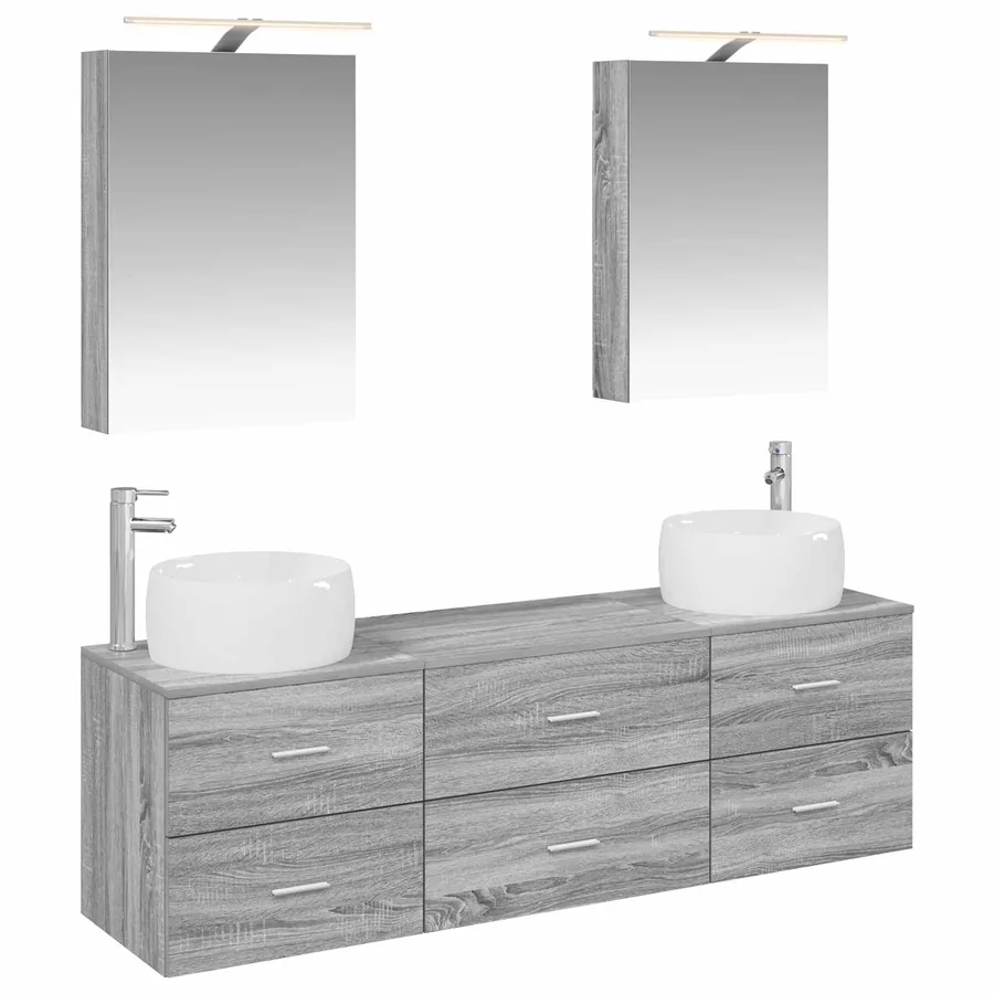 Ensemble de mobilier de salle de bain 5 pcs Sonoma gris - 2