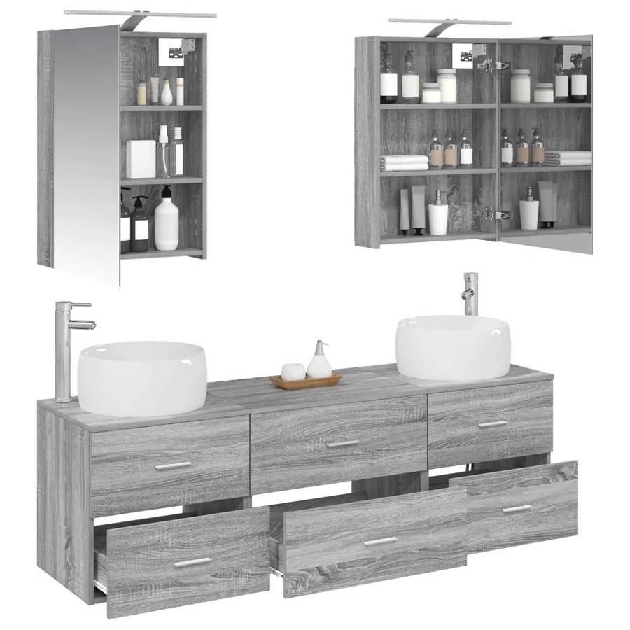 Ensemble de mobilier de salle de bain 5 pcs Sonoma gris - 3