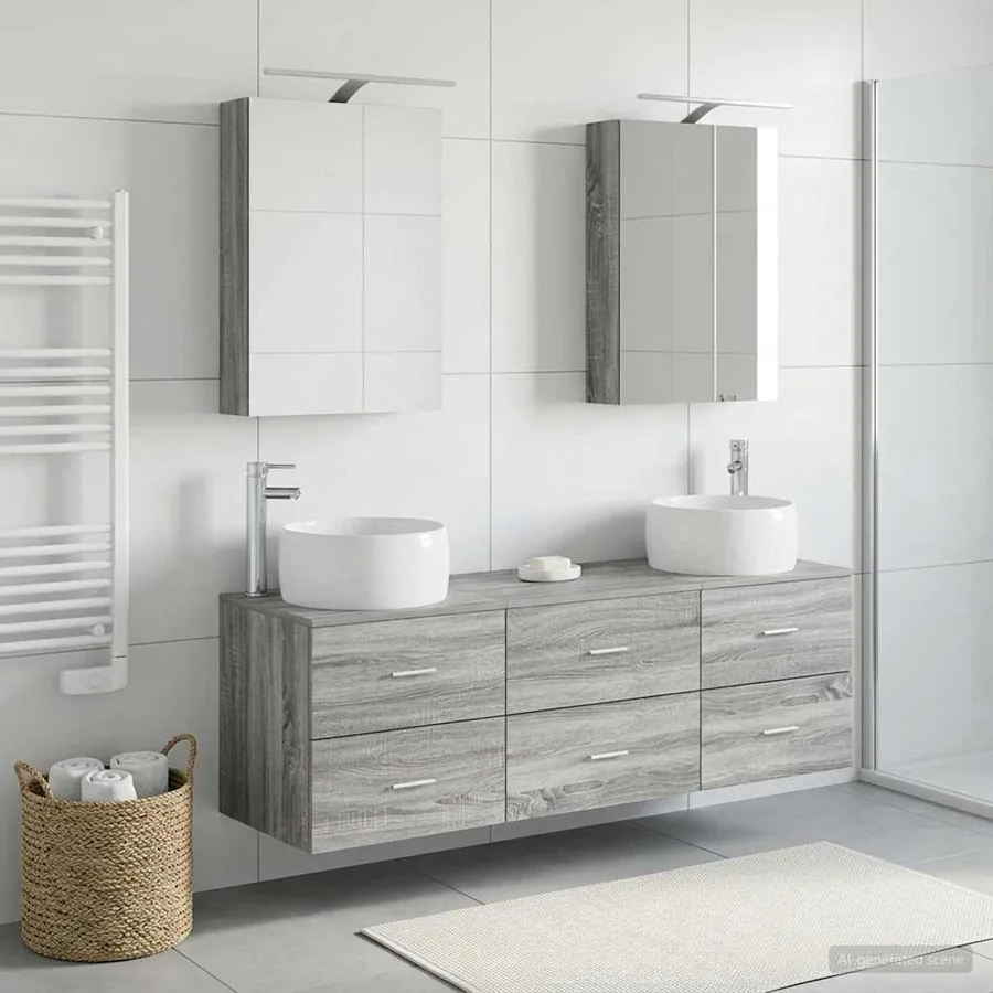 Ensemble de mobilier de salle de bain 5 pcs Sonoma gris - 4