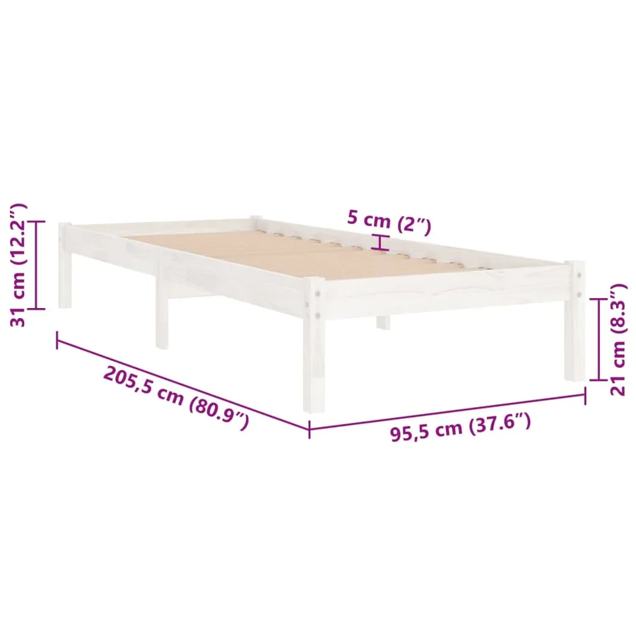 Cadre de lit sans matelas blanc bois massif 90x200 cm - 8