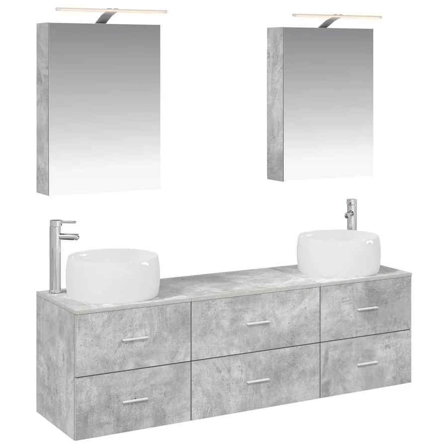 Ensemble de mobilier de salle de bain 5 pcs Gris béton - 2