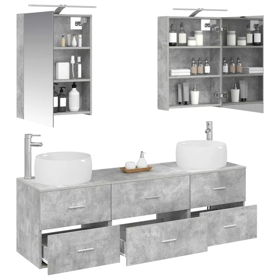 Ensemble de mobilier de salle de bain 5 pcs Gris béton - 3