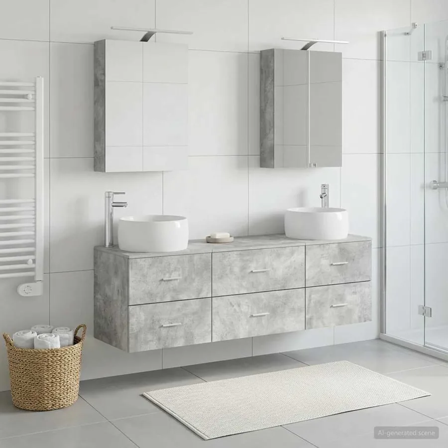 Ensemble de mobilier de salle de bain 5 pcs Gris béton - 4