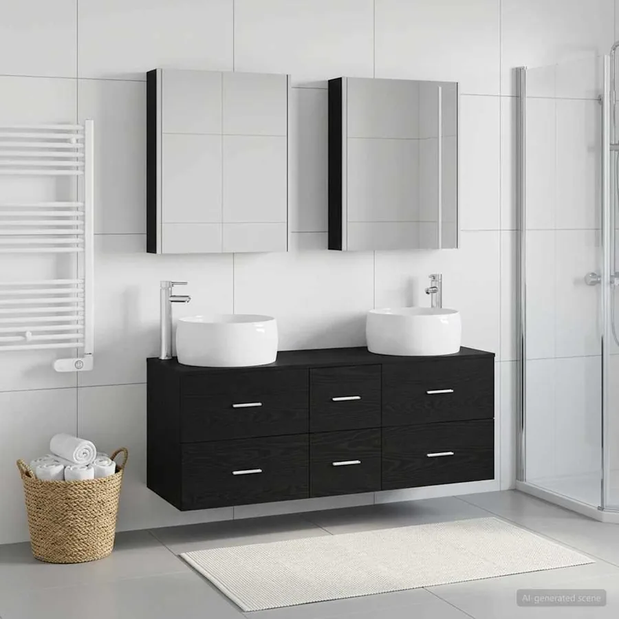 Ensemble de mobilier de salle de bain 5 pcs Chêne noir