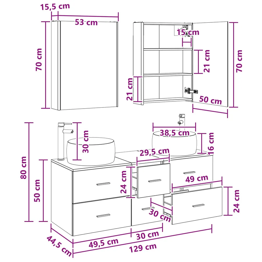 Ensemble de mobilier de salle de bain 5 pcs Chêne noir - 14