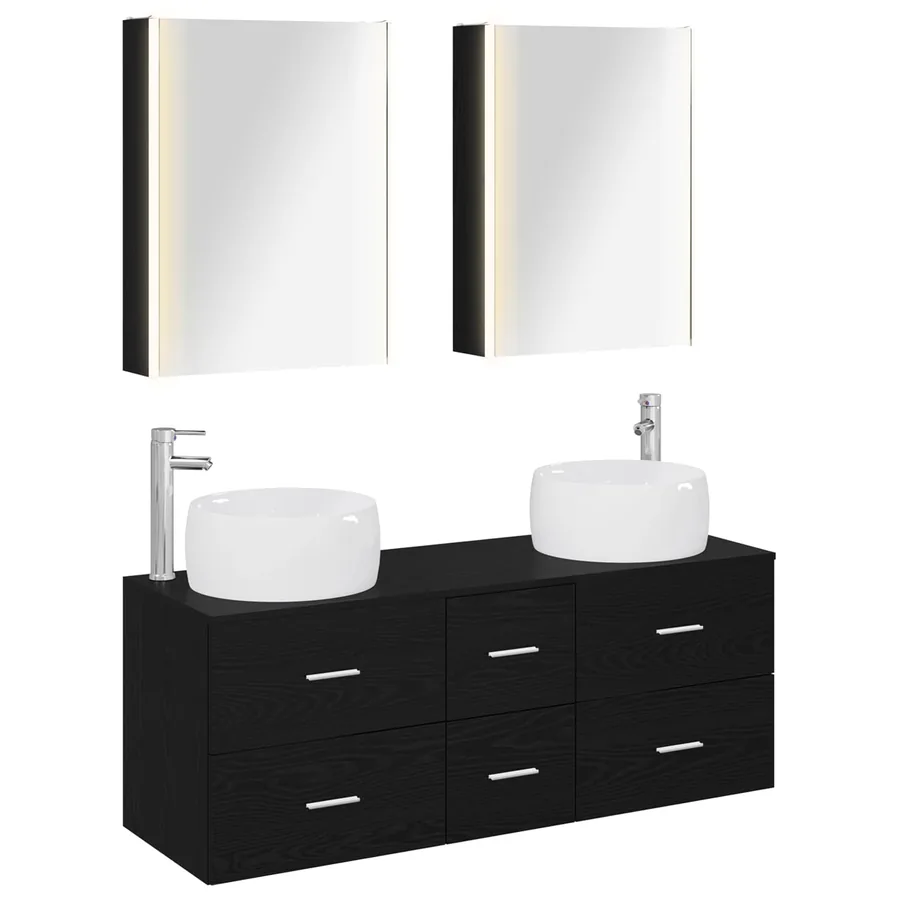 Ensemble de mobilier de salle de bain 5 pcs Chêne noir - 2