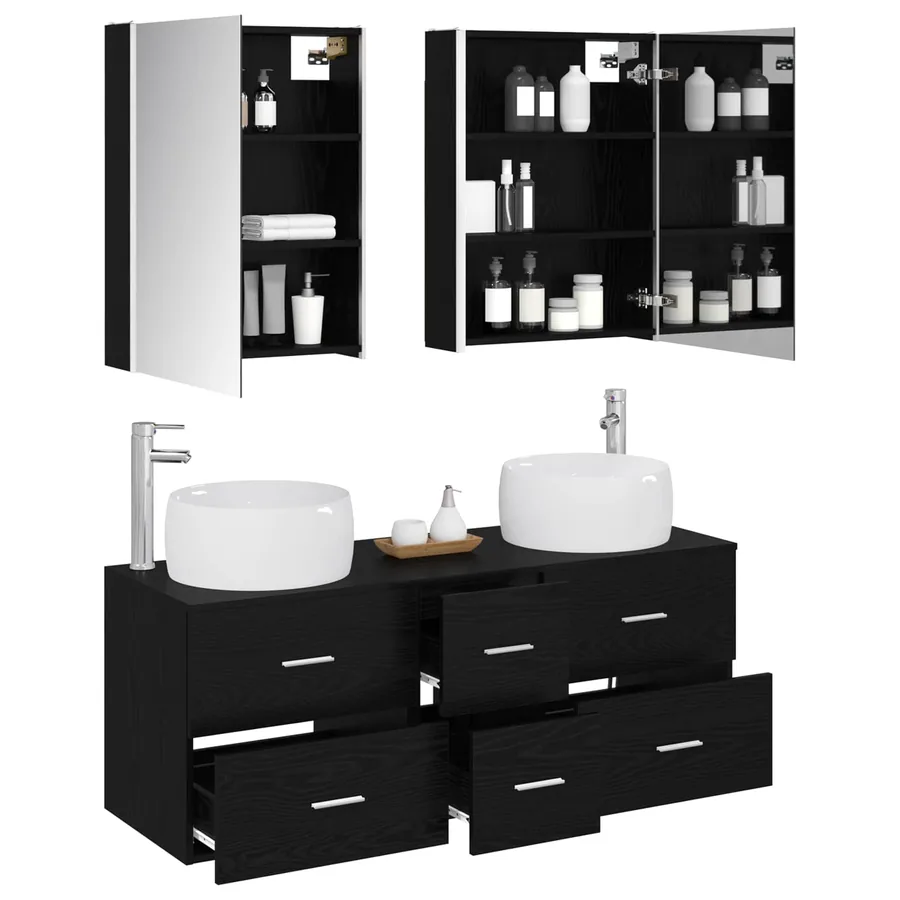Ensemble de mobilier de salle de bain 5 pcs Chêne noir - 3