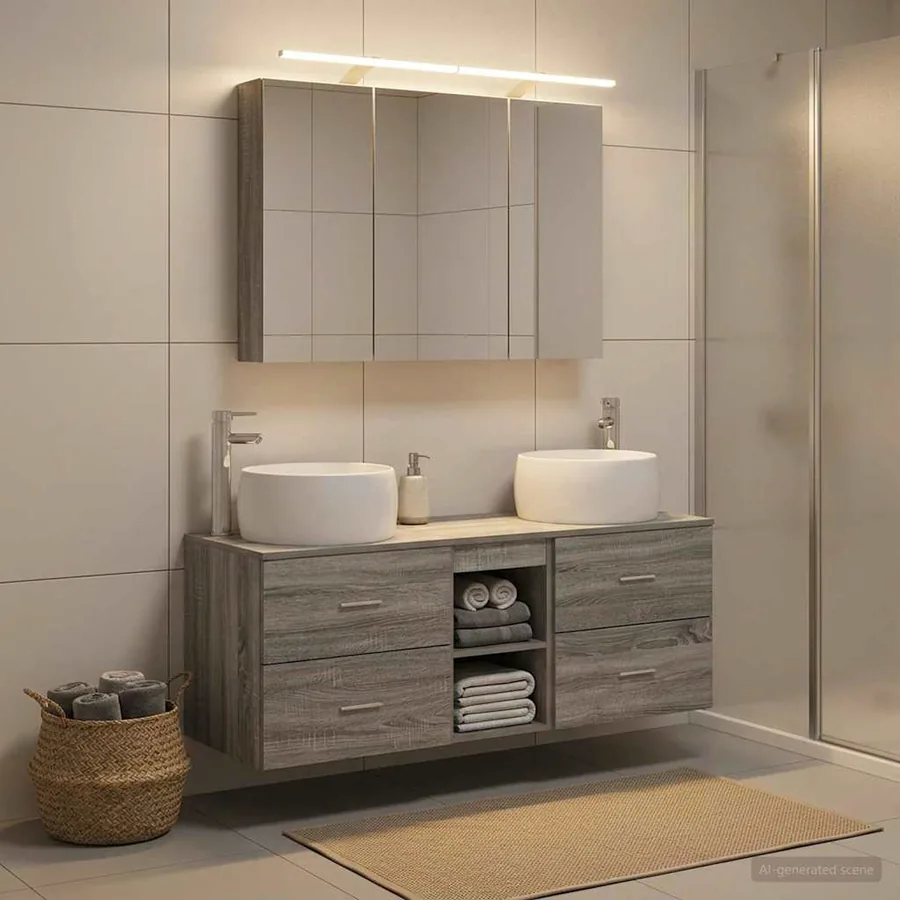 Ensemble de mobilier de salle de bain 4 pcs Sonoma gris