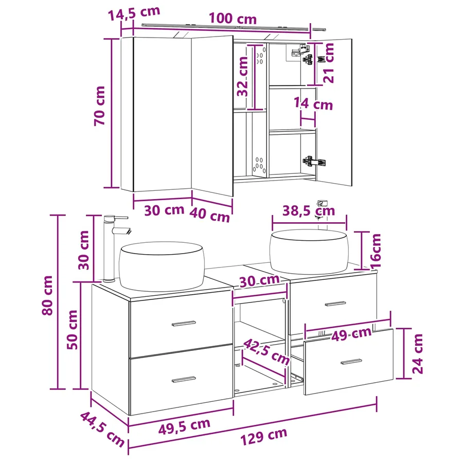 Ensemble de mobilier de salle de bain 4 pcs Sonoma gris - 15